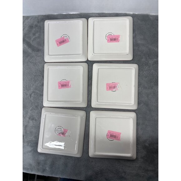 Sur La Table Holiday Dessert Plates Ceramic Seasons Greetings Set of 6 Square - Picture 5 of 6